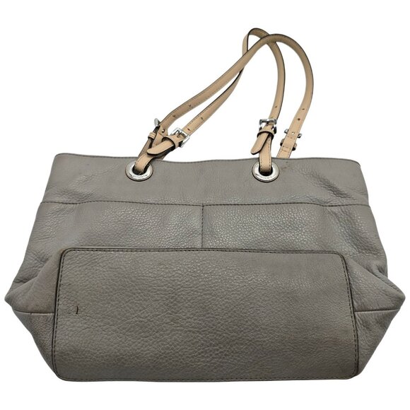 Michael Kors Pebbled Leather Shoulder Tote Bag Gray Taupe Silver Hardware Purse - Picture 5 of 16